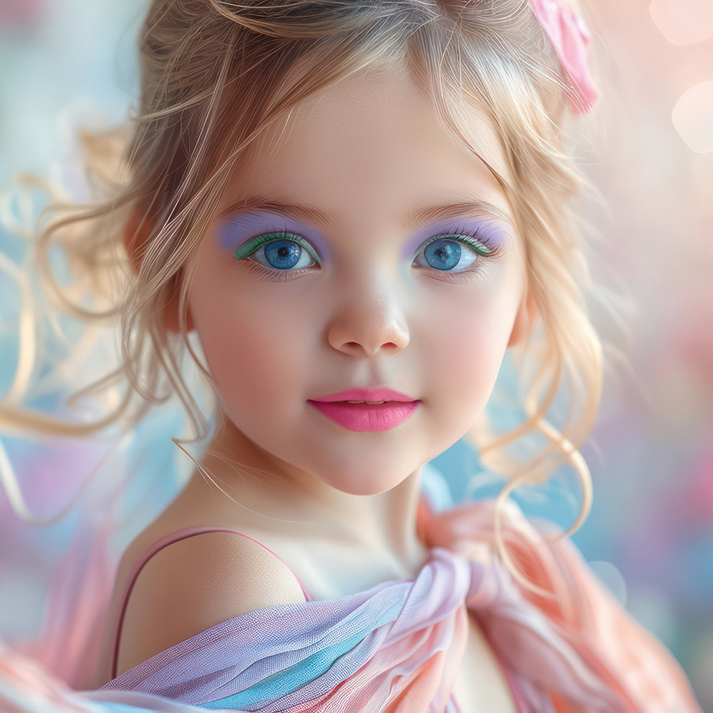 A cute, graceful little dancer dancing on blurred studio background. Copy space for text